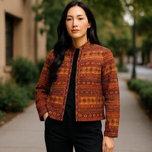 AUGUST Max Orange Southwestern Open Front Lined Blazer Jacket Size 2 = Medium